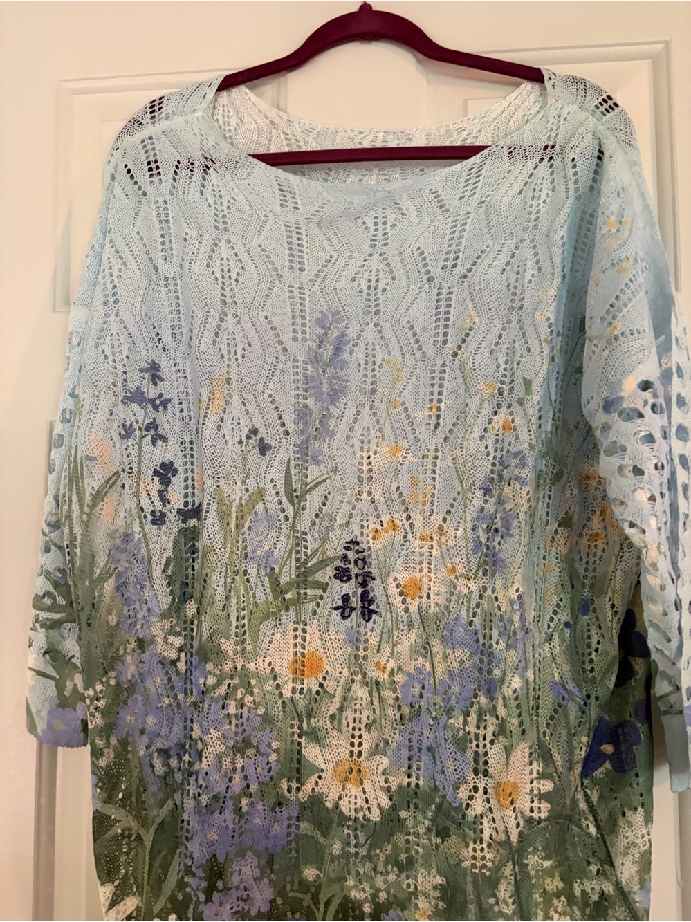Light Blue Floral Crochet Sweater, XL, never worn
